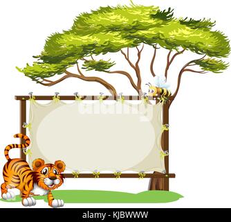 Illustrazione di una tigre accanto al vuoto insegne su sfondo bianco Illustrazione Vettoriale