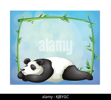 Illustrtaion di un sonno panda e il fotogramma vuoto fatto di bambù Illustrazione Vettoriale