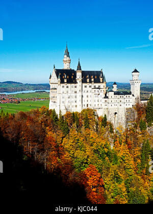 Pazza re Ludwig castello Neuschwanstein in Baviera, Germania. Foto Stock