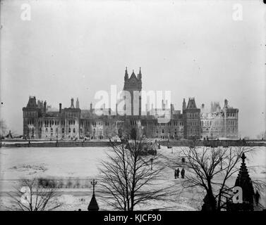 Il fuoco agli edifici del Parlamento a Ottawa, Ont Foto Stock
