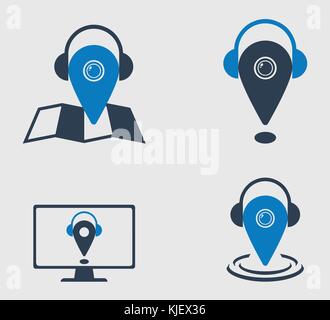 Le cuffie la posizione shop icon set. Illustrazione Vettoriale