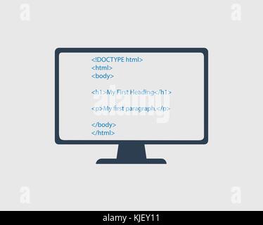 Icona html. codice html nella schermata del computer. Illustrazione Vettoriale
