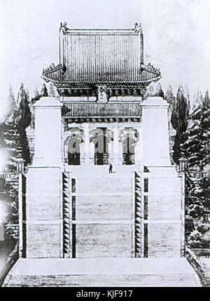 Il design architettonico di Lu Yanzhi del Mausoleo di Sun Yat-sen è un esempio iconico dell'architettura cinese moderna. Situato a Nanchino, onora il fondatore della Repubblica di Cina, caratterizzato da una grande struttura e da elementi cinesi tradizionali mescolati con tecniche di design moderne. Foto Stock