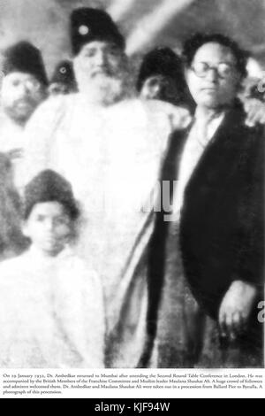 Il 29 gennaio 1932, il dott. Babasaheb Ambedkar restituito a Mumbai dopo aver frequentato la Seconda Conferenza della Tavola Rotonda a Londra Foto Stock