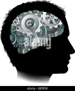 Macchine lavorazione ingranaggi Cogs Brain Man Concept Illustrazione Vettoriale