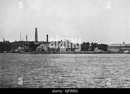 Fotografia del litorale di Charlestown, come si vede dall'estuario, Paul Revere incrociate per il charlestown sulla riva la sera del 18 aprile 1775, per iniziare la sua famosa corsa a lexington, Boston, massachusets, Boston, Massachusetts, 1913. Foto Stock