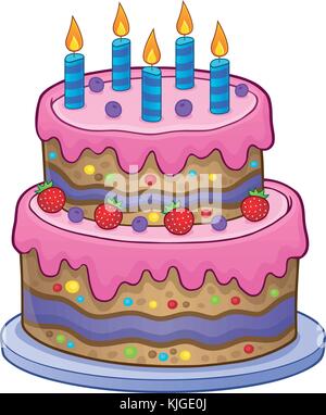 Torta di compleanno con 5 candele - eps10 illustrazione vettoriale. Illustrazione Vettoriale