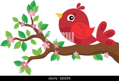 Uccelli stilizzati sul ramo di primavera tema 2 - eps10 illustrazione vettoriale. Illustrazione Vettoriale