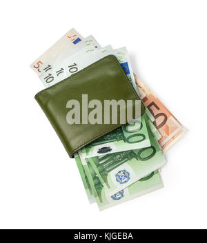 Portafoglio con euro su uno sfondo bianco con tracciato di ritaglio Foto Stock