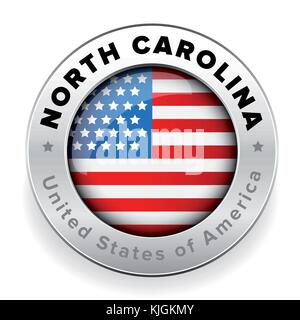North Carolina bandiera degli Stati Uniti sul pulsante logo Illustrazione Vettoriale