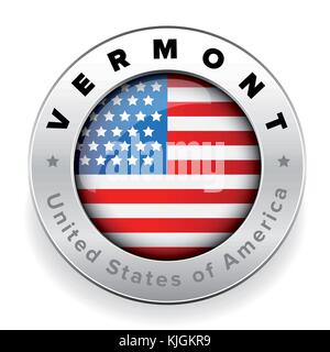 Vermont bandiera degli Stati Uniti sul pulsante logo Illustrazione Vettoriale