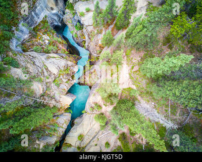 Incredibile mistaya canyon con ricchi di colore blu acqua proveniente da icefields, il parco nazionale di Banff, Alberta, Canada Foto Stock