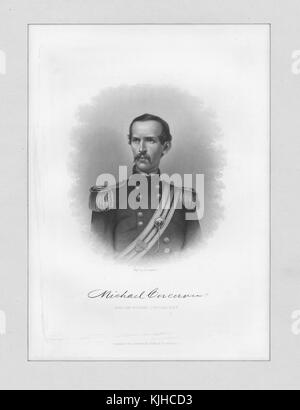 Un attacco a partire da un ritratto di Michael corcoran, fu raggiunto il rango di brigadiere generale nell'esercito dell'Unione durante la guerra civile americana, egli era nato irlandese e si trasferì a New York prima di iniziare la guerra divenne idolatrato da altri irish-soldati americani nell'Unione esercito ed era una figura in molte delle loro canzoni, new york, 1870. dalla biblioteca pubblica di new york. Foto Stock