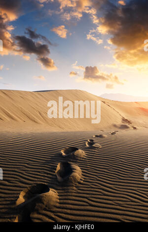 Impronte sulla sabbia nel deserto Foto Stock