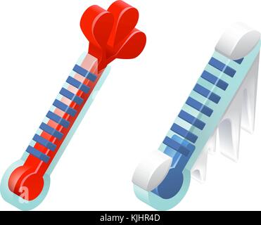 Icone del termometro 3D caldo e freddo Illustrazione Vettoriale