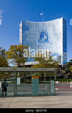 Quartier generale della Organizzazione Mondiale della Proprietà Intellettuale è una delle più impressionanti opere architettoniche di Ginevra, con le sue facciate che Foto Stock