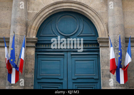 Il repubblicano francese motto : La Libertà, Uguaglianza, Fraternità. La Francia. Foto Stock