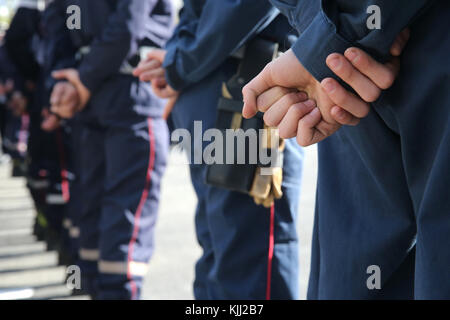 Nuovo Firehouse lancio. Firefighter cerimonia. La Francia. Foto Stock