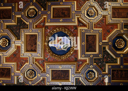 Villa Farnesina a Roma. La sala delle nozze di Alessandro Magno e Roxane. Particolare del soffitto. L'Italia. Foto Stock