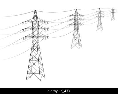 Linea elettrica aerea. un numero di elettro-eaves uscire nella distanza. La trasmissione e la fornitura di elettricità. Gli appalti per un articolo sul Illustrazione Vettoriale