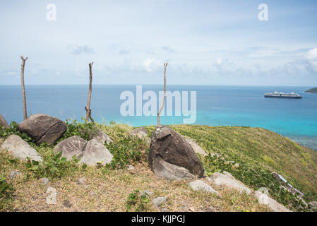 Dravuni island, Figi, isole del pacifico-novembre 29,2016: vista montagna con marcatore artificiale che si affaccia Holland America Line nave su dravuni island,Isole Figi Foto Stock