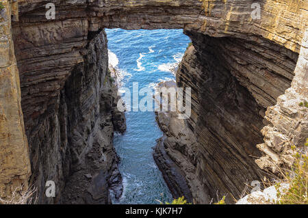 Arco Tasmano è stato creato dalle onde e dal vento per milioni di anni - Eaglehawk Neck, Tasmania, Australia Foto Stock