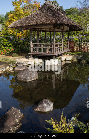 Kokoen è relativamente moderna giardino Giapponese, aperto nel 1992 sul vecchio sito di del signore feudale del west residence Nishi-Oyashiki al castello di Himeji Foto Stock