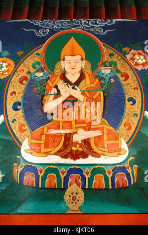 Tiksey monastero buddista. Ladakh. Affresco raffigurante Tsongkapa. India. Foto Stock