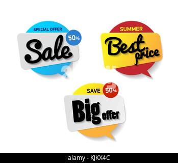 Imposta etichetta vendita. Offerte speciali vendita 50 percento, migliori prezzi estate Illustrazione Vettoriale