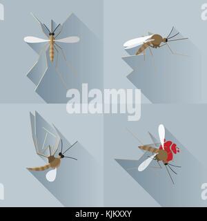 Vettore zanzara morta silhouette nera impostare sciame Illustrazione Vettoriale