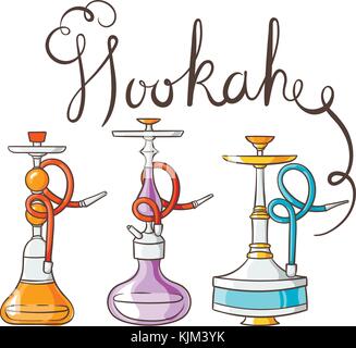 Hookah doodle set. calabash icone di varie forme. vettore collezione Illustrazione Vettoriale
