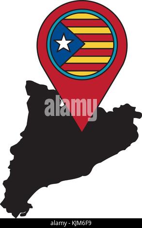 Catalunya bandiera e la sagoma del paese con il gps pin immagine dell'icona Illustrazione Vettoriale