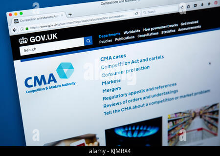 LONDON, Regno Unito - 17 NOVEMBRE 2017: la homepage del sito web ufficiale per la concorrenza e il mercato competente - il non-ministeriali del governo del Regno Unito de Foto Stock