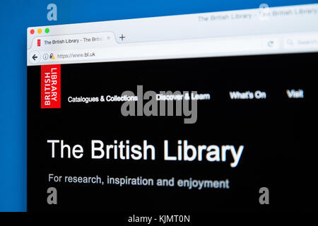 LONDON, Regno Unito - 17 NOVEMBRE 2017: la homepage del sito ufficiale della British Library, il 17 novembre 2017. Foto Stock