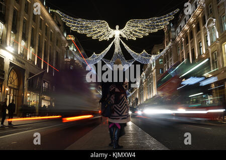 Le luci di Natale su Regent Street, Londra Foto Stock