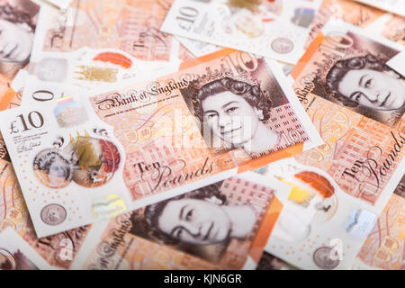 Nuovo polimero £10 pound note Foto Stock