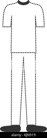 Abbigliamento maschile con maglietta e pantaloni e scarpe in nero silhouette punteggiata Illustrazione Vettoriale