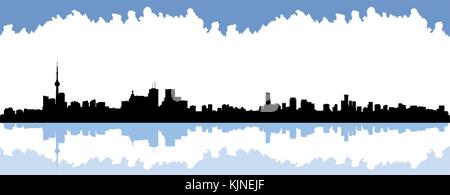 Silhouette skyline del lungomare del centro cittadino di Toronto, Ontario, Canada. Illustrazione Vettoriale