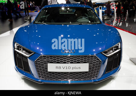 Ginevra, Svizzera - 1 Marzo 2016: Audi R8 V10 plus auto sportiva presentati presso la 86Geneva International Motor Show. Foto Stock