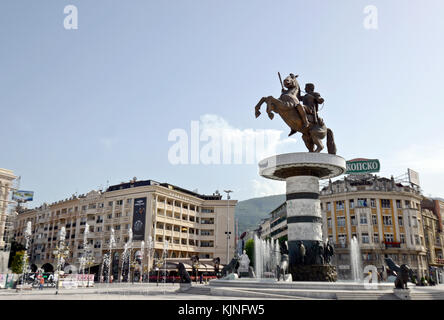 Alessandro il Grande statua, Skopje, Macedonia Foto Stock