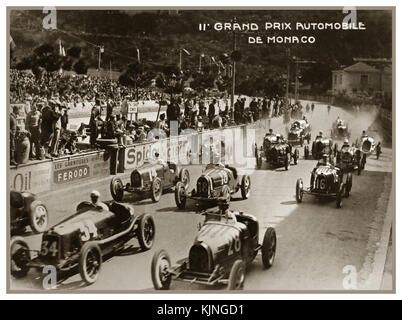 LA GRIGLIA DEL GRAN PREMIO D'EPOCA DI MONACO 1930 INIZIA al Gran Premio di Monaco 1930 una gara di motori che si tiene al Circuit de Monaco il 6 aprile 1930. Il francese René Dreyfus ha vinto la gara combattuta in un privato Bugatti n. 22 Foto Stock