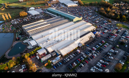 Vista aerea del Bents Garden Center vicino a Leigh In Glazebury, Warrington, Cheshire, Regno Unito Foto Stock