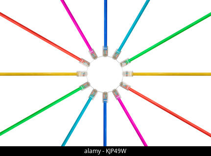 Disposizione di isolato di cavi CAT5 per illustrare le connessioni a internet Foto Stock