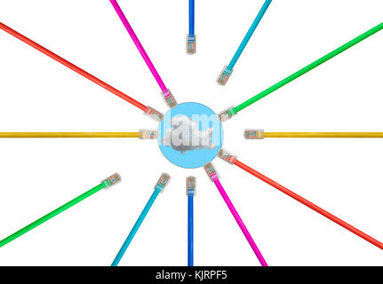 Disposizione di isolato di cavi CAT5 per illustrare le connessioni a internet Foto Stock