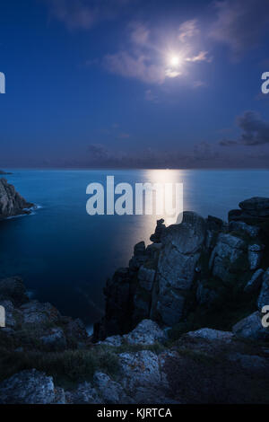 Moonlight, Cornwall a Lands End Foto Stock