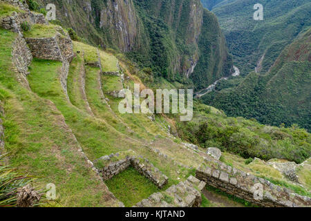 Foto scattata in agosto 2017 a Macchu Picchu Perù, Sud America: Macchu Picchu a Pero Custo America del Sud. Un UNSESCO Patrimonio Mondiale lato. Foto Stock