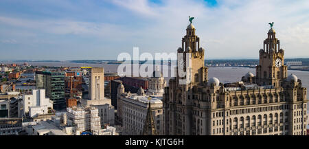 Liverpool liverbirds con sfondo Mersey Foto Stock