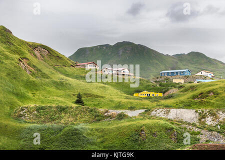 Vista del pagliaio hill, Harbor olandese, unalaska, Alaska, Stati Uniti d'America. Foto Stock