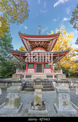 Ichou (ginkgo tree) i colori autunnali, la caduta delle foglie e iscrizioni: Rei-per "acquavite di Torre' a Taho-a pagoda della Chion-nel tempio, Higashiyama, Kyoto, Foto Stock