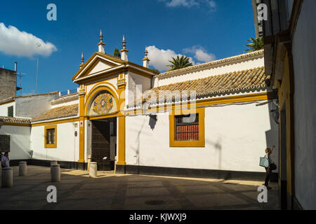 Stile mudéjar esterno del Palacio de Las Dueñas, palazzo dei duchi di Alba, Siviglia, in Andalusia, Spagna Foto Stock